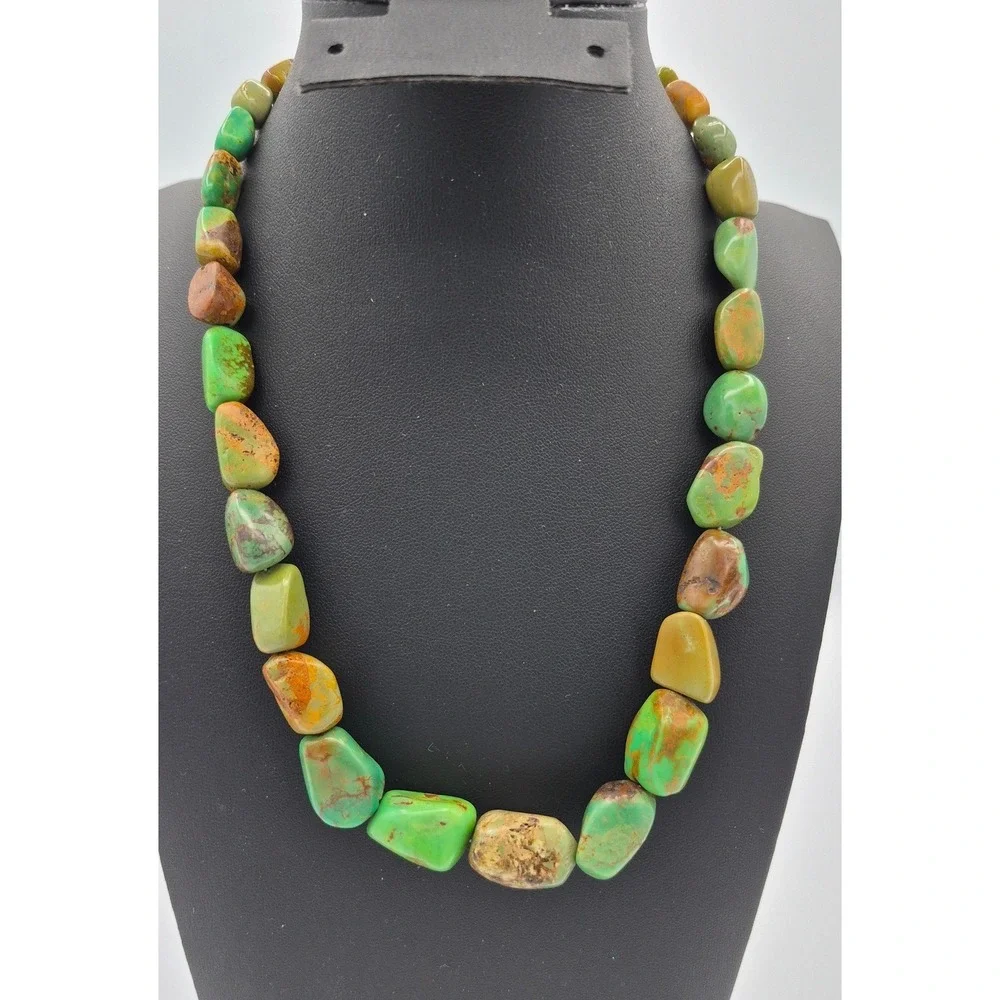 Jay King Necklace Green Turquoise Nugget Sterling Silver DTR Mine Finds Boho